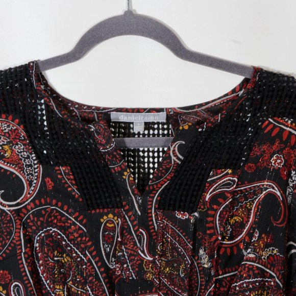 Daniel Rainn Women's Black Maroon Paisley Vika Crochet Detail Mini Dress NWT - Picture 4 of 9